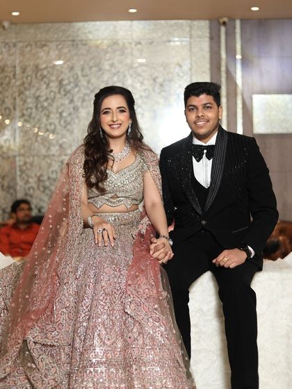 A happy couple shot from the engagement. My goal is always to create a look that feels comfortable and looks beautiful from every angle, all night long.