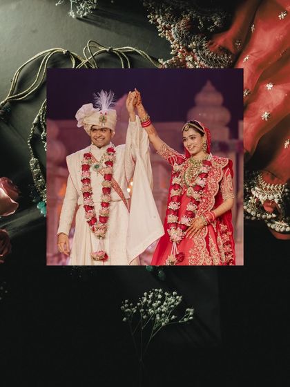 A triumphant moment of togetherness. After the rituals, Isha and Milind raise their hands in celebration, a simple gesture of pure happiness that we love to capture.