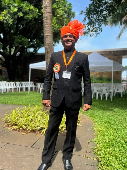 Posing in the garden area of the venue after the felicitation ceremony for the State Teacher Award.