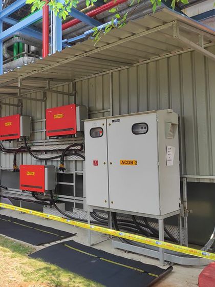 The neatly organized electrical infrastructure for the HCCB rooftop solar project. We prioritize clean and safe installations, ensuring all components are protected and easily accessible for maintenance.