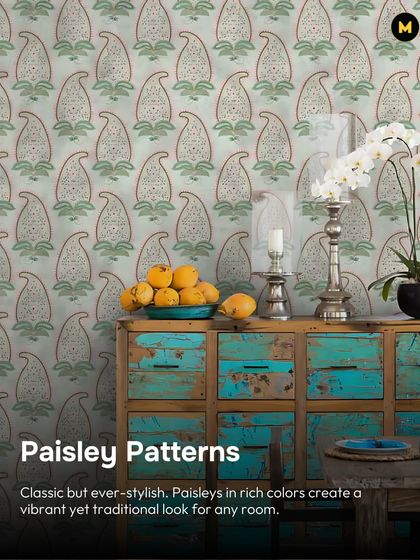 Paisley patterns are classic for a reason. This wallpaper uses the timeless motif in rich colors to create a look that is both vibrant and traditional, perfect for a stylish dining room or bedroom.