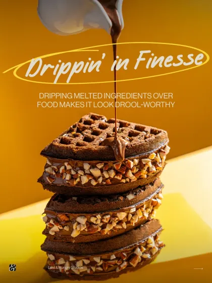 Capturing the perfect "drip" is one of our obsessions. This action shot for The Belgian Waffle Co freezes a stream of melted chocolate, creating a drool-worthy image that emphasizes texture and flavour.