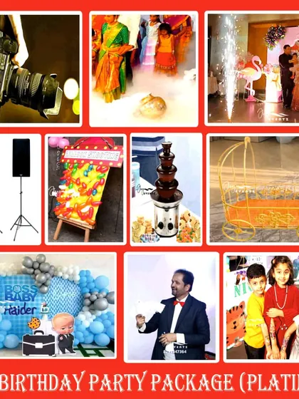 This collage showcases another variation of our popular Platinum package for first birthdays. We include key services like a professional magician, grand fog entry, and fun games to keep guests of all ages entertained.