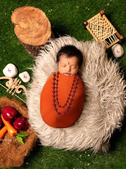 Another overhead shot from the same rustic setup, showing a different arrangement of the props, including a small bow and arrow.