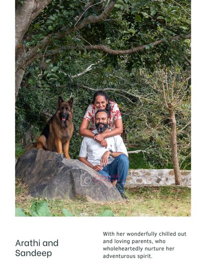 A stunning outdoor family portrait with their majestic German Shepherd, Ruby. The natural setting and relaxed poses create a beautiful, authentic image.
