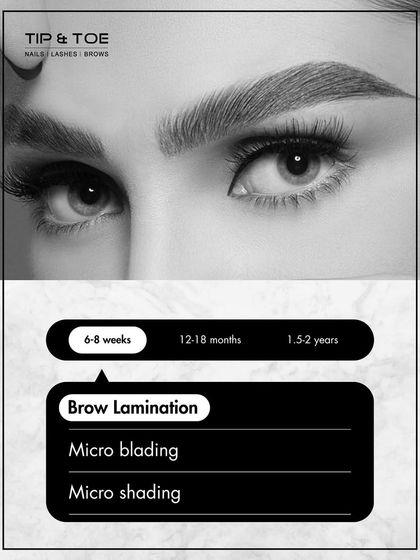 Whether you need a short-term fix or a semi-permanent solution, I have a brow service for you. This chart shows the longevity of brow lamination, microblading, and microshading.