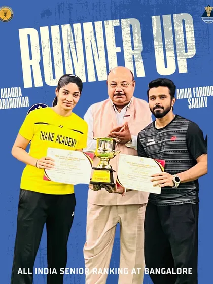 Anagha Karandikar and Aman F.S. as runners-up at the All India Senior Ranking Tournament in Bangalore. Their journey to the final involved defeating several top-seeded pairs.