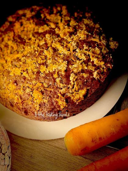 A close-up of the spiced carrot raisin cake, showing the wonderful texture of the crumble and the moist cake underneath.