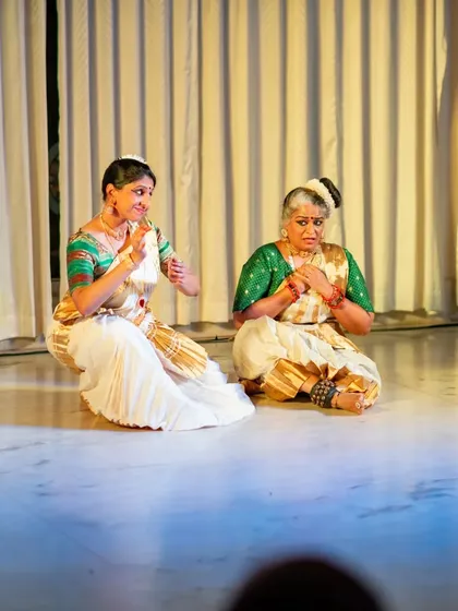 We also explore experimental themes, like this piece "Uthara" from the Mahabharata. It shows our creative approach to storytelling, blending traditional adavus with innovative concepts for a unique artistic experience.