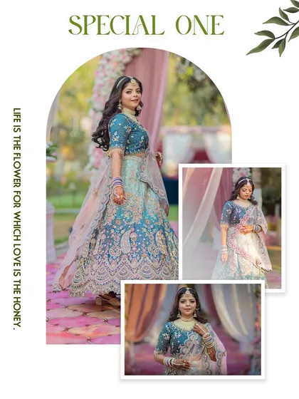 A beautiful collage of the bride, Darshana, highlighting her grace and the intricate details of her outfit.