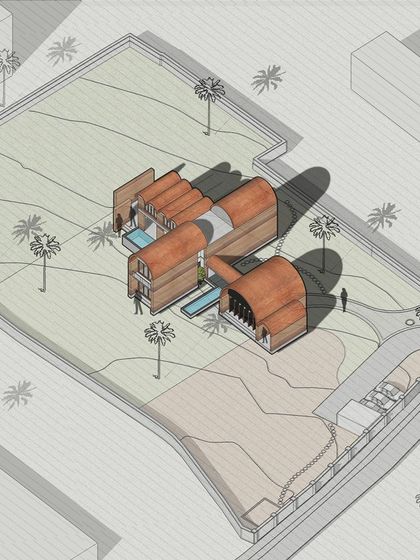 A more experimental concept, this drawing explores organic, vaulted structures. This approach to form-making results in a unique and sculptural building that feels like it has grown out of the earth itself.