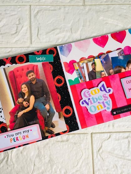 A page from one of my snail mail flipbooks. I love combining photos with fun stickers and patterned paper to create a scrapbook feel.