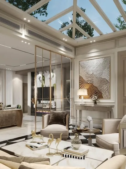 These renders depict a sunroom or conservatory with a classic checkered floor and a glass ceiling. We've focused on capturing the bright, airy quality of the space and the elegant, traditional-meets-modern decor.