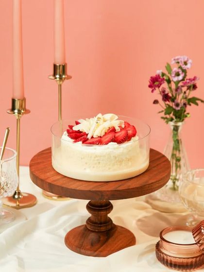 A full view of our Strawberry Vanilla Tres Leches, a perfect centerpiece for any festive table.