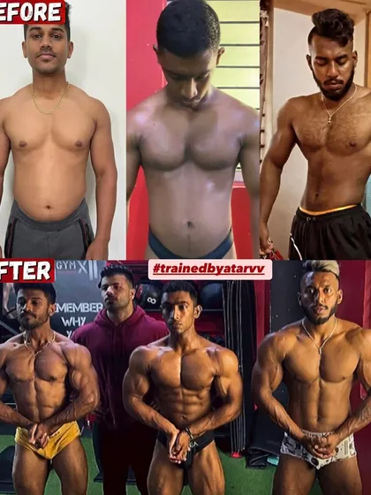 This collage shows the full journey of multiple clients from their starting points to becoming muscular, stage-ready athletes under my guidance.