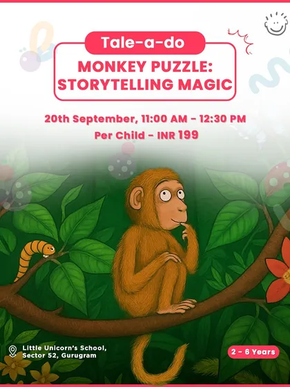 Another poster for the "Monkey Puzzle" storytelling event, highlighting the affordable ticket price.