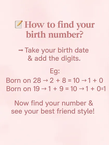 This simple graphic explains how to find your birth number by adding the digits of your birth date. It's the first step to discovering your unique numerological blueprint and friendship style.