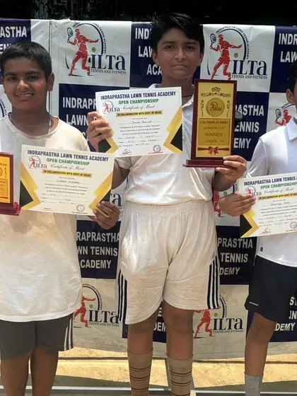 The top three finishers in the Under-12 boys' category at our Summer Cup, where our player Sparsh took third place. This event saw record entries from across North India.