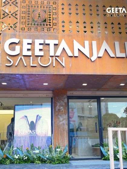 The stunning, culturally inspired facade of our new salon in Forest Park, Bhubaneswar, blending local artistry with modern design.