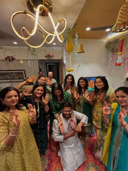 The whole family celebrating together, showing off their mehendi for the #OGkiMaya wedding.