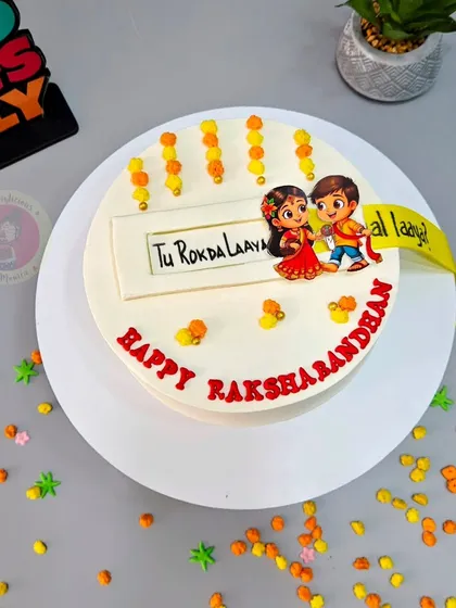 Another version of our Rakhi cake, this time asking, "Tu rokda laaya?"
