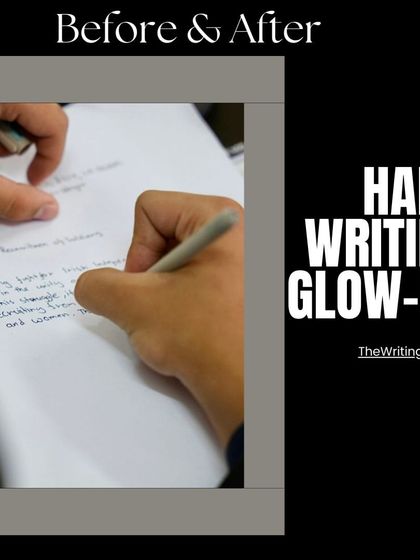 This graphic celebrates the "Handwriting Glow-Up." It represents the journey from frustration to fluency that I guide my students through in my online handwriting improvement sessions.