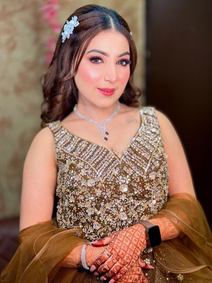 A close-up of the engagement makeup. The eyes are softly defined with a hint of shimmer.