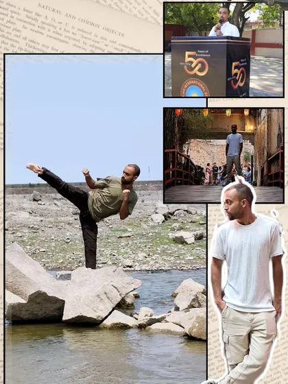 This collage represents the different facets of my life. From speaking at a podium to practicing kicks by the water, it's all connected by a single thread of discipline and continuous self-improvement.