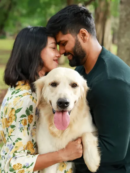 An outdoor maternity shoot filled with sunshine, smiles, and a very happy golden retriever. I love capturing the natural connection between a couple, and when you add a fuzzy family member, the joy is just contagious.