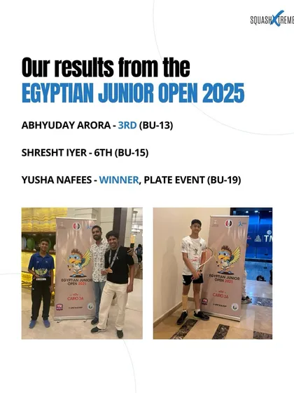 Taking on the world's best at the Egyptian Junior Open 2025. Our players showed immense grit to secure top finishes in one of the toughest junior tournaments.