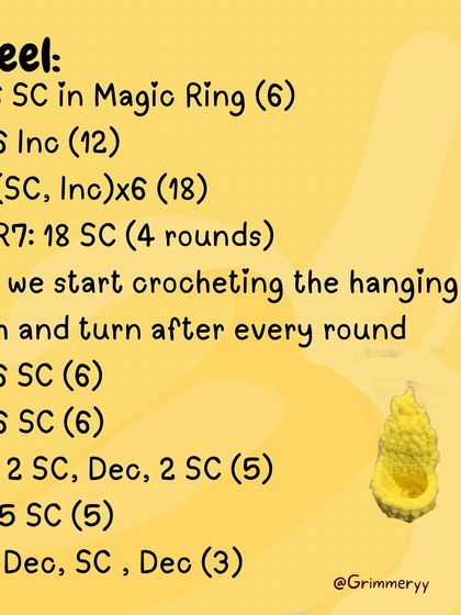 Here’s the first part of the instructions for the banana peel. This section guides you through creating the base and starting the first of the three hanging peels.