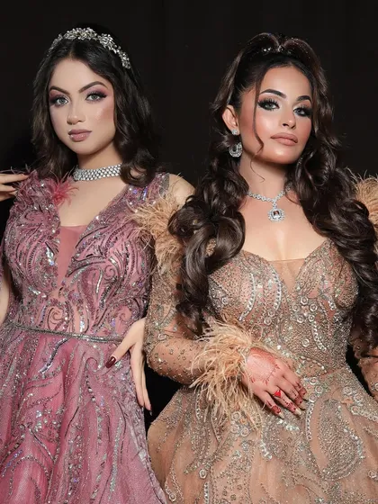One class, two stunning engagement looks. Our students learn to create different styles of glam makeup, from soft pinks to shimmering golds.