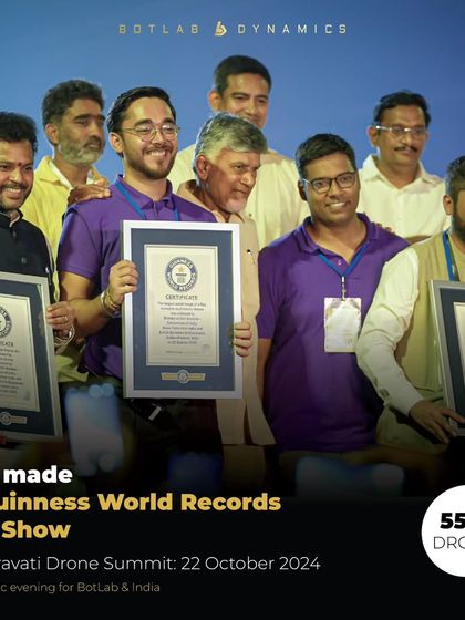 A historic evening for both BotLab and India. This graphic commemorates the night we made 5 Guinness World Records in a single show, a key highlight of our nine-year journey.