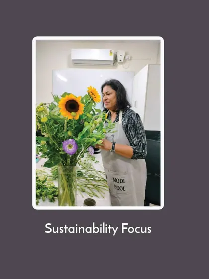 A key part of my curriculum is a focus on sustainability. This student is creating a beautiful arrangement in a vase, learning techniques that are both artistic and environmentally conscious.