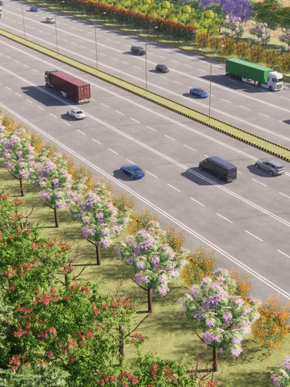 This concept illustrates our work in creating urban green belts along highways. Planting trees and shrubs along transportation corridors helps to reduce pollution, mitigate noise, and beautify the urban landscape.