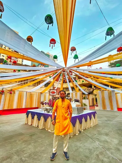 Another shot from the vibrant Haldi ceremony, capturing the beautiful decor.