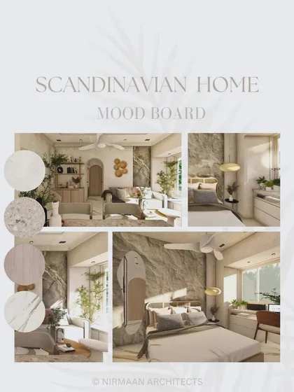 A mood board for a Scandinavian-inspired home. It combines natural materials, neutral tones, and clean lines to define the calm, functional, and light-filled aesthetic we aimed to achieve.