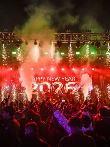 Another angle of the New Year's celebration, capturing the vibrant colors and pyrotechnics that made the night unforgettable.