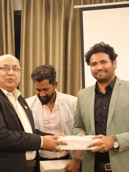 Rohith Krishna being felicitated at the GIBCO panel discussion. It is an honor to contribute to industry-level conversations.