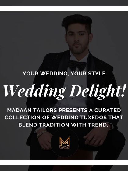 A promotional graphic for our wedding tuxedo collection, blending tradition with trend.