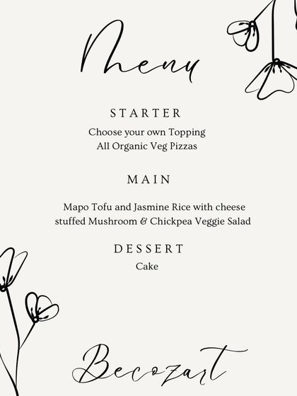 A specially curated menu for a full moon dinner event. We served organic veg pizzas, Mapo Tofu, and a chickpea veggie salad, all made with fresh ingredients from the farm.