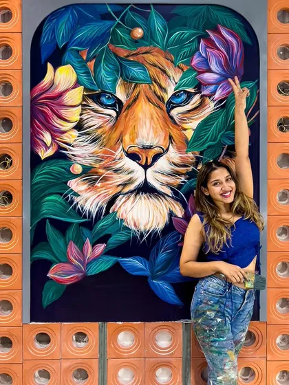 There's a wild, untamed energy in the mountains of Uttarakhand, and I wanted to capture that in this tiger mural. The intense gaze, the vibrant colors, the way it emerges from the foliage. This is the kind of powerful, nature-inspired art I love to create for spaces that need a touch of the wild.