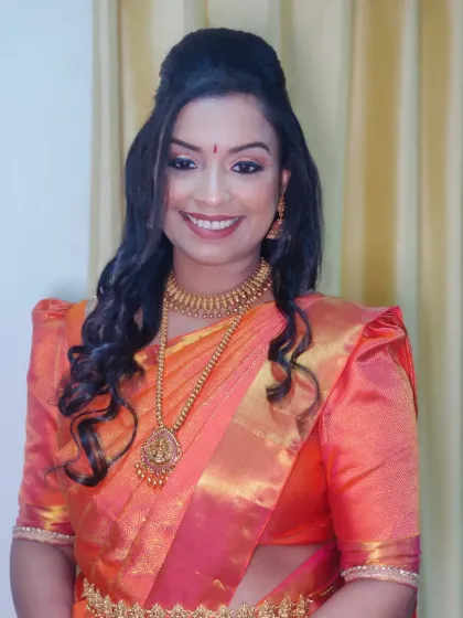 A final portrait of this stunning South Indian beauty. The makeup is flawless, and she looks absolutely breathtaking.