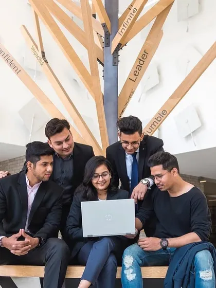 The 'value tree' seating area at Jaipuria Institute is designed to be a protective shelter that nurtures energy and knowledge. It has become a popular spot for students to gather, study, and collaborate.