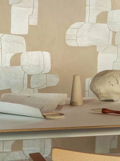 With Hanji, paper transcends its traditional form. This image shows the Voyage Initiatique design, where abstract paper shapes are layered to create a canvas of limitless beauty and contemplation.