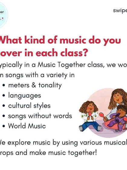 In each class, we explore a wide variety of music. We work on songs with different meters, tonalities, languages, and cultural styles, including world music and songs without words.