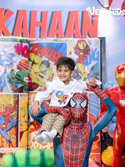 When your birthday hero meets his hero. This custom Avengers-themed jacket, complete with his initial, made his superhero-themed party even more special.