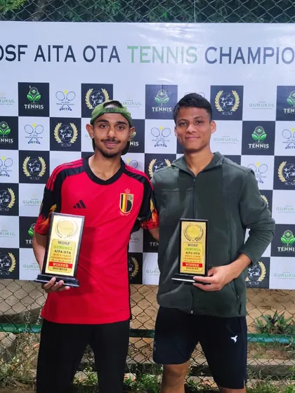 Vansh and his partner after winning their first Men's 1 lac doubles title. A proud moment for the players and coaches.