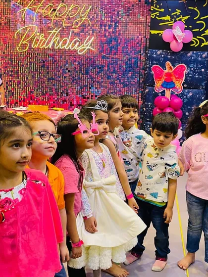 A group of kids lined up and ready for the next fun activity. My staff is trained to keep children engaged and entertained throughout the party.