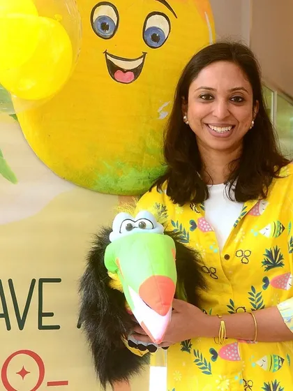 Me with my toucan puppet at the Mango Fiesta. Themed events are a great opportunity to create new characters and stories.